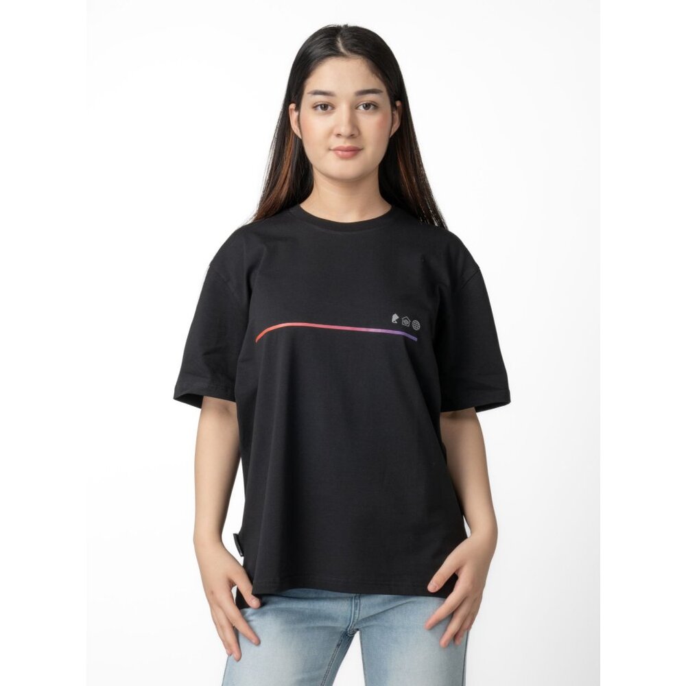 Womens Black Short-Sleeve Cotton T-Shirt Minimalist Graphic Design - Picture 4 of 4